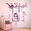 ilka parey Wandtattoo-Welt Wall Decal Fairy Elf on a Swing with Raccoon, Butterflies, Dots and Name M2129, Light Brown, XXL 140 × 132 cm view 4