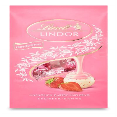 Lindt LINDOR Strawberry Cream Chocolate | 2 x 137 g Bags | Approx. 10 White Chocolate Truffles with Smooth-Melting Strawberry Cream Filling | Chocolate Gift
