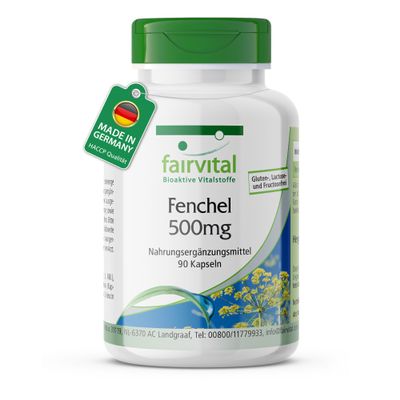 Fennel 500 mg, Foeniculum vulgare Miller, Vegan, Magnesium Stearate-Free, 90 Capsules