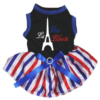 Petitebelle La Vive Liberfe Puppy Dress with Tutu, Striped, Size S, Black