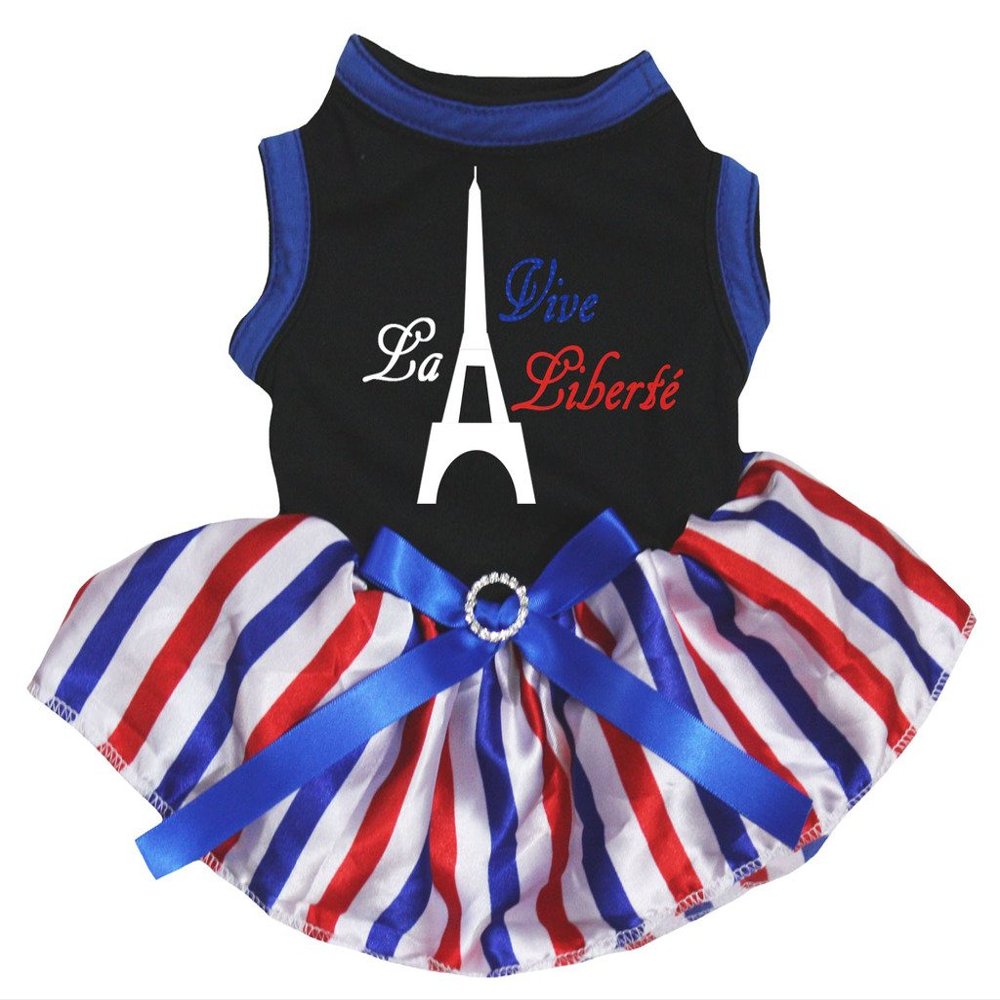 Petitebelle La Vive Liberfe Puppy Dress with Tutu, Striped, Size S, Black