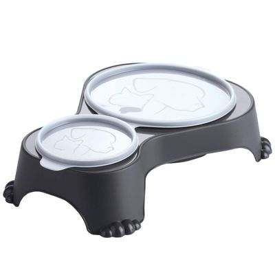Rotho MyPet Sally Double Dog Bowl with Lid, BPA-Free Plastic, Anthracite, 1L + 0.28L