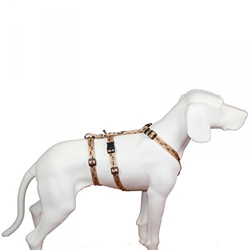 The Original NoExit Dog Harness – 100% Escape-Proof, Beige with Brown Paws, 35–50 cm Girth, 15 mm Width