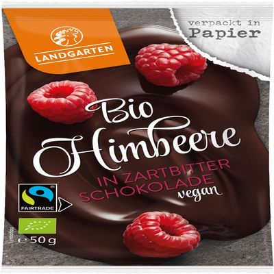 Organic Fairtrade Raspberry in Dark Chocolate 50 g, 6 x 50 g