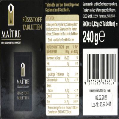 Maitre Sweetener, 2,000 Sachets of 2 Tablets, 240 g