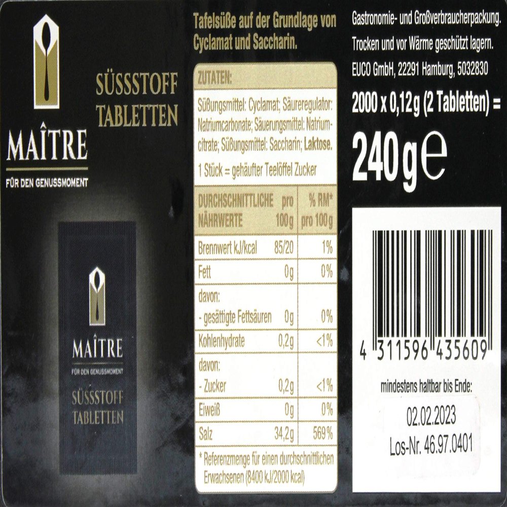 Maitre Sweetener, 2,000 Sachets of 2 Tablets, 240 g