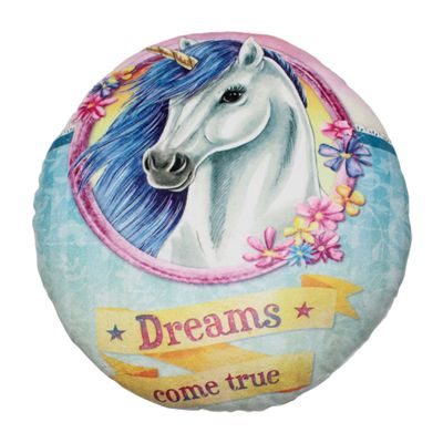 Haus und Deko Kids' Plush Cuddle Pillow, Round, Approx. 30 cm, Blue Unicorn Design