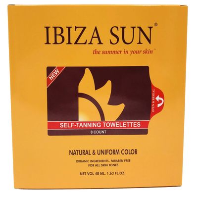 Ibiza Sun Organic Self-Tanning Wipes for Face and Body, Paraben-Free, Vegan, All Skin Tones, 8 Count