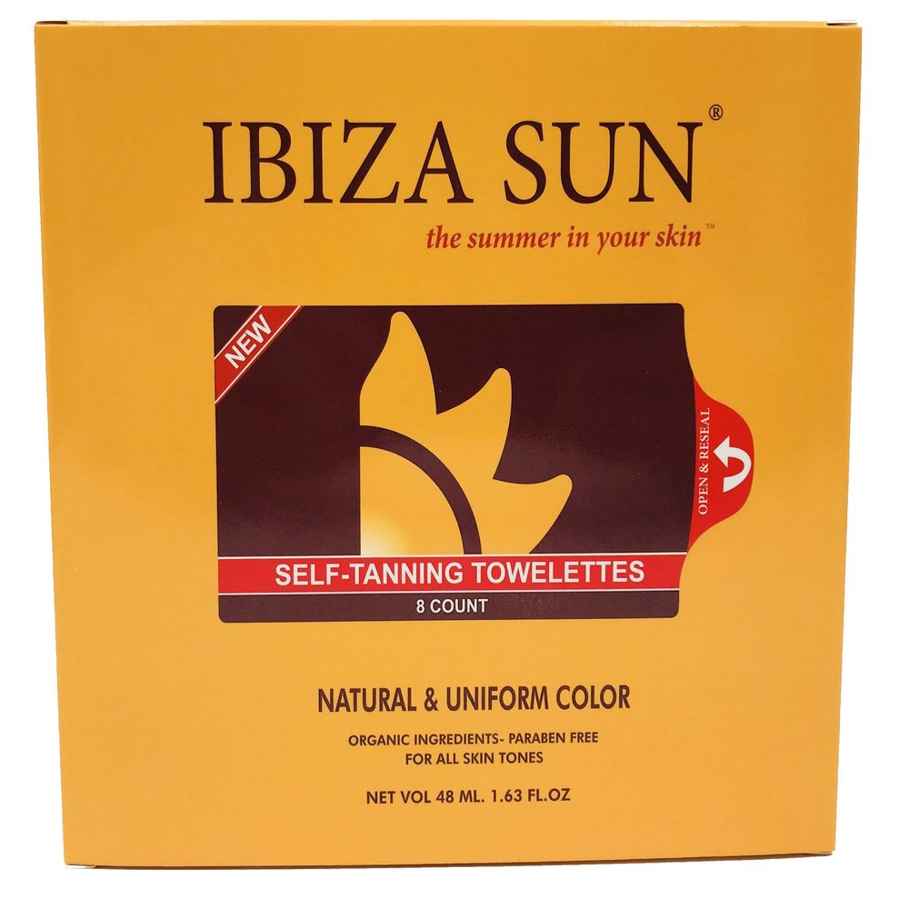 Ibiza Sun Organic Self-Tanning Wipes for Face and Body, Paraben-Free, Vegan, All Skin Tones, 8 Count