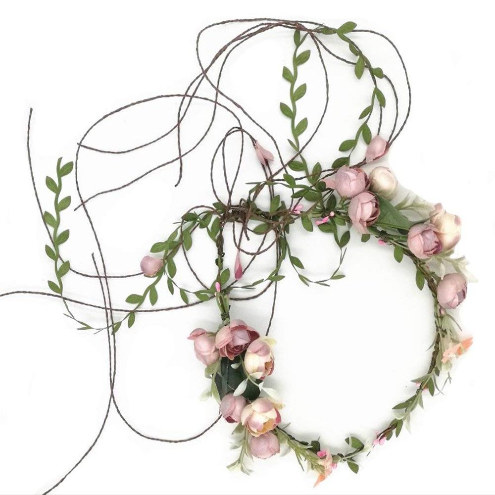 Floral Fall Women's Adjustable Bridal Wreath Crown Hair Headband, Flower Garland Halo F-83, Medium, One