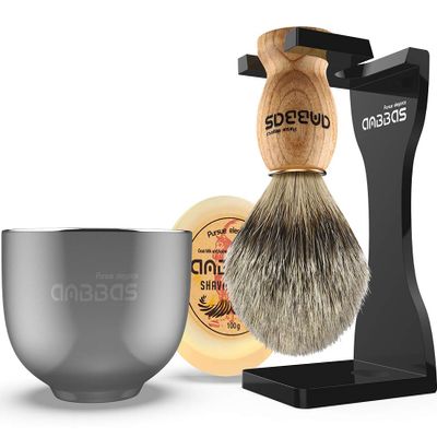 Anbbas Men's Shaving Set with Bowl, Luxury Gift Set with Silvertip Badger Hair Brush and Stand