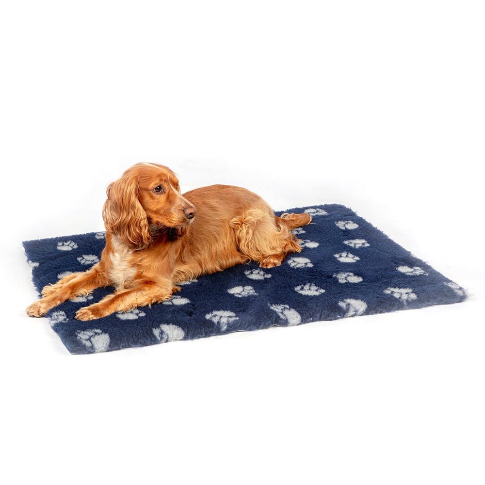 Danish Design Dog/Cat Fleece, Soft, Non-Slip, Paw Print, 75 x 100 cm, Navy Blue