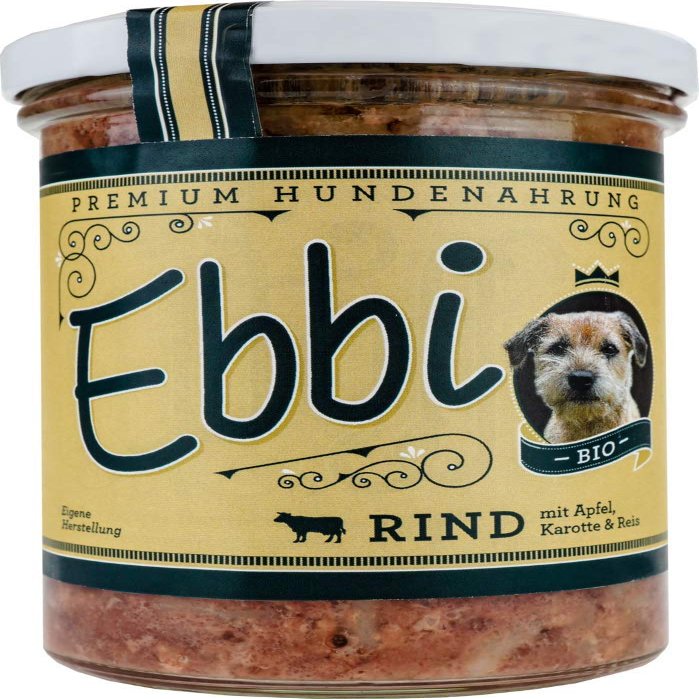 Organic Wet Dog Food with Beef, Apple, Carrot and Rice, 400 g Glass Jar