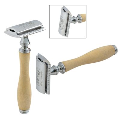 Cream Wooden-Handle Double-Edge Safety Razor