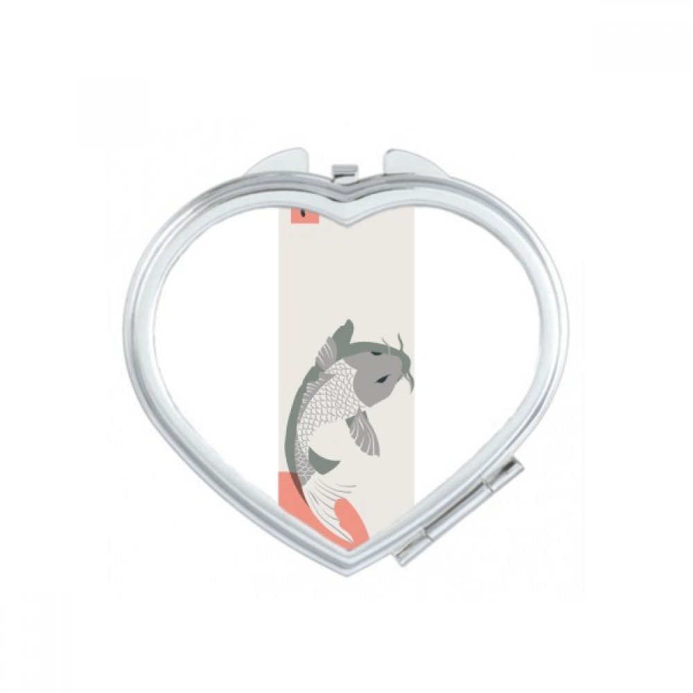 DIYthinker Chinese Traditional Fish Pattern Sunrise Heart Compact Makeup Pocket Mirror, Portable Cute Small Hand Mirror Gift, Multicolor