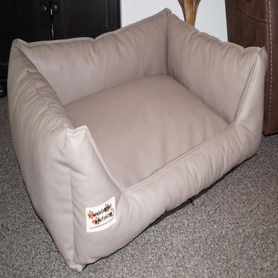 Hundebettenmanufaktur Faux Leather Dog Bed, Dog Sofa, Sleeping Place, Color and Size Selectable, XS to XXL (155 x 105 cm, Taupe)