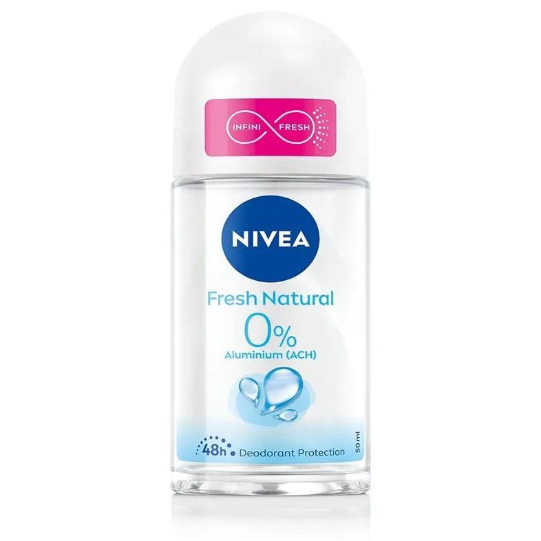 NIVEA Fresh Natural Women's Deodorant Roll-On, 0% Aluminum, Antiperspirant - 6-Pack (6 x 50 ml)