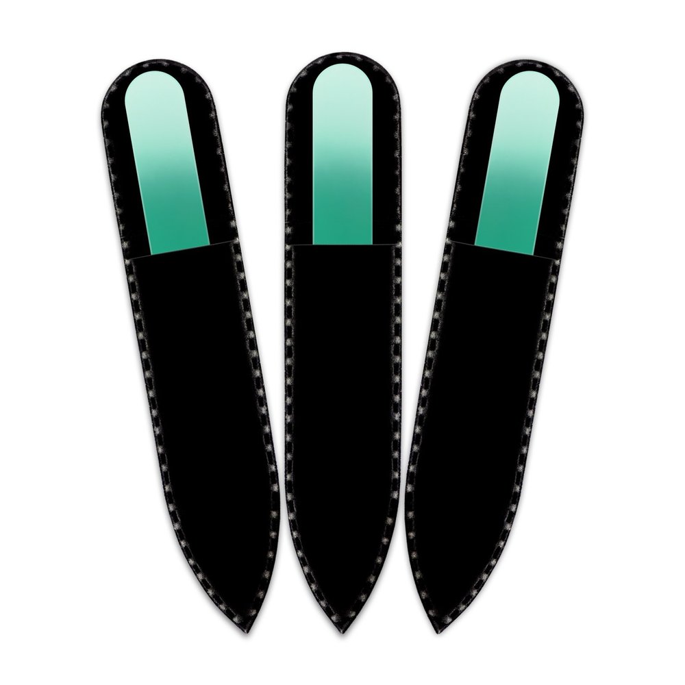Mont Bleu Colored Glass Nail File with Black Pouch – Small, Genuine Tempered Glass, Handmade in the Czech Republic