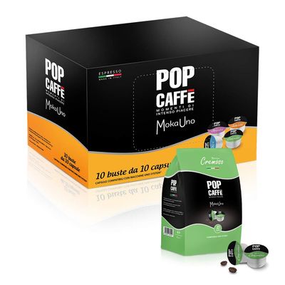 100 Pop Caff Moka Cup Capsules, Blend 2 Cremoso, Compatible with the Uno System, Illy Kimbo