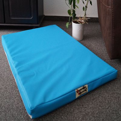 Hundebettenmanufaktur Faux Leather Dog Mattress, 5 cm Foam, 105 x 65 cm, Blue