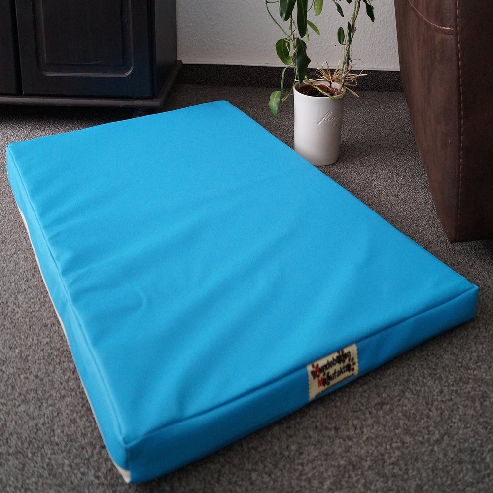 Hundebettenmanufaktur Faux Leather Dog Mattress, 5 cm Foam, 105 x 65 cm, Blue