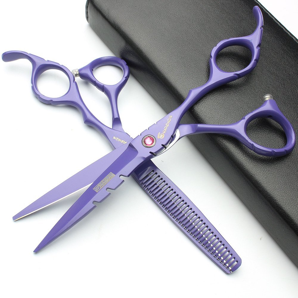 5-Color 6.0" Japan Professional Hair Cutting and Thinning Shears Set, Salon (Purple)