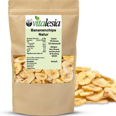 Vitalesia Unsweetened Plantain Chips, 1 kg, Dried, Roasted, Unsulphured