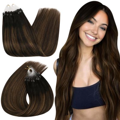 Ugeat Micro Ring Human Hair Extensions Medium Brown Ombre 35 cm 50 g 50 Strands #2/6/2