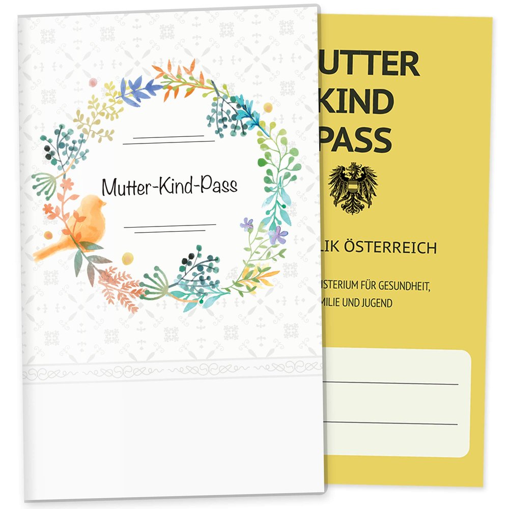 OLGS Austrian Mother-and-Child Pass Cover, 3-Piece Floral Wreath, Pregnancy Gift, Bird Design