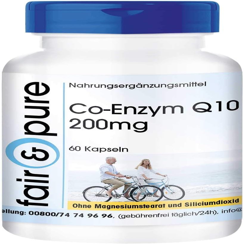Fair & Pure Coenzyme Q10 200 mg Daily Dose, 60 Capsules, Ubiquinone, Vegan Dietary Supplement Without Magnesium Stearate, Made in Germany