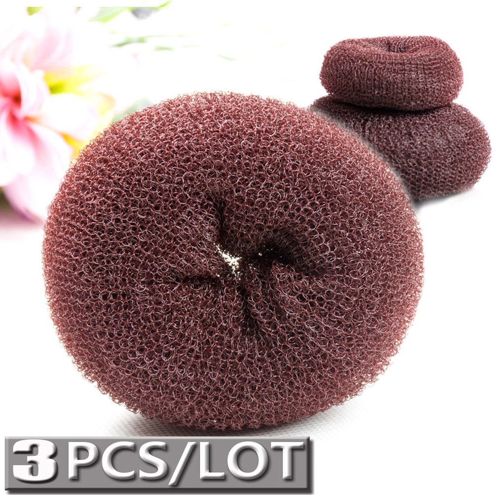 CareforYou 3-Piece Hair Donut Set, Bun Rings for Kids and Women, Brown