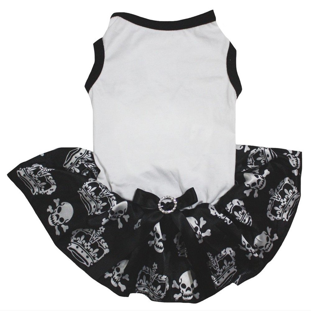 petitebelle Puppy Dog Dress, Plain White Skull Crown Tutu