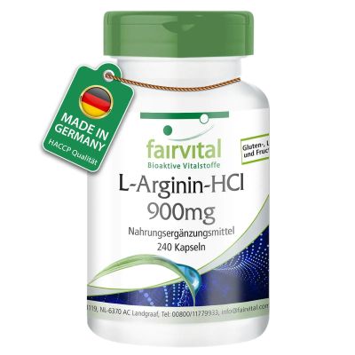 fairvital L-Arginine HCl Capsules 900 mg, 240 Capsules, High Dose, Vegan
