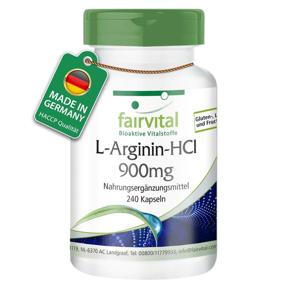 fairvital L-Arginine HCl Capsules 900 mg, 240 Capsules, High Dose, Vegan