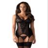 Selente Love & Fun Seductive 3-Piece Women's Lingerie Set with Corset, Garters, Thong & Satin Blindfold, Made in EU, Black, S/M view 1