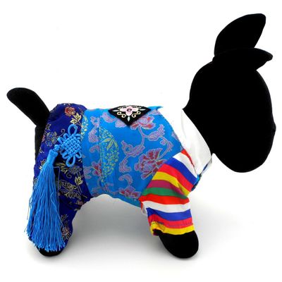ZUNEA Traditional Korean Hanbok Costume for Small Dogs and Cats, Embroidered Silk Pet Jumpsuit, Size M