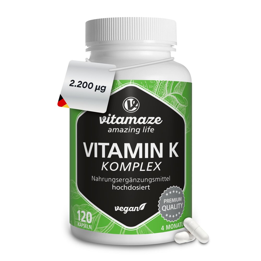 High-Dose Vegan Vitamin K Complex, K1 1,000 mcg + K2 MK4 1,000 mcg + MK7 200 mcg, 120 Capsules