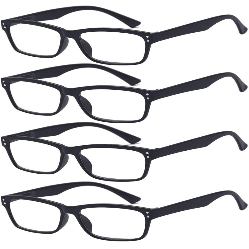 ALWAYSUV 4-Pack Black Spring-Hinge Reading Glasses +1.25