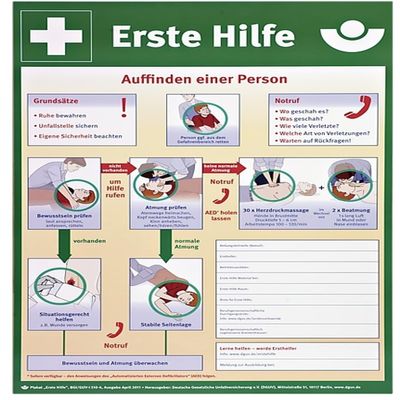 Shngen First Aid Instructions Poster, Plastic, A2, DGUV 204-002