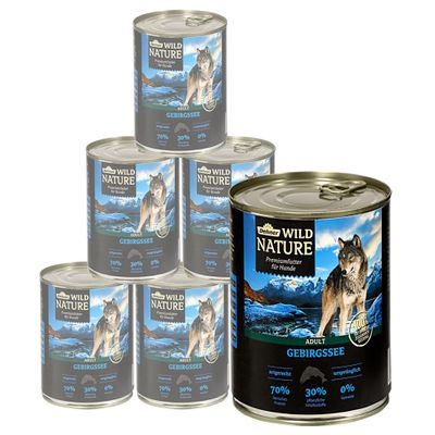 Dehner Wild Nature Mountain Lake Adult Wet Dog Food, Grain-Free and Sugar-Free, Salmon & Chicken, 6 x 800 g Cans