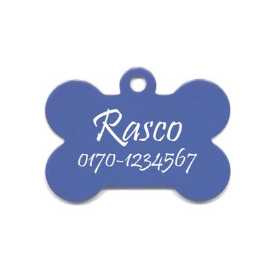 Bone-Shaped Dog Tag with One-Sided Engraving (S, 32 x 19 mm, Light Blue)
