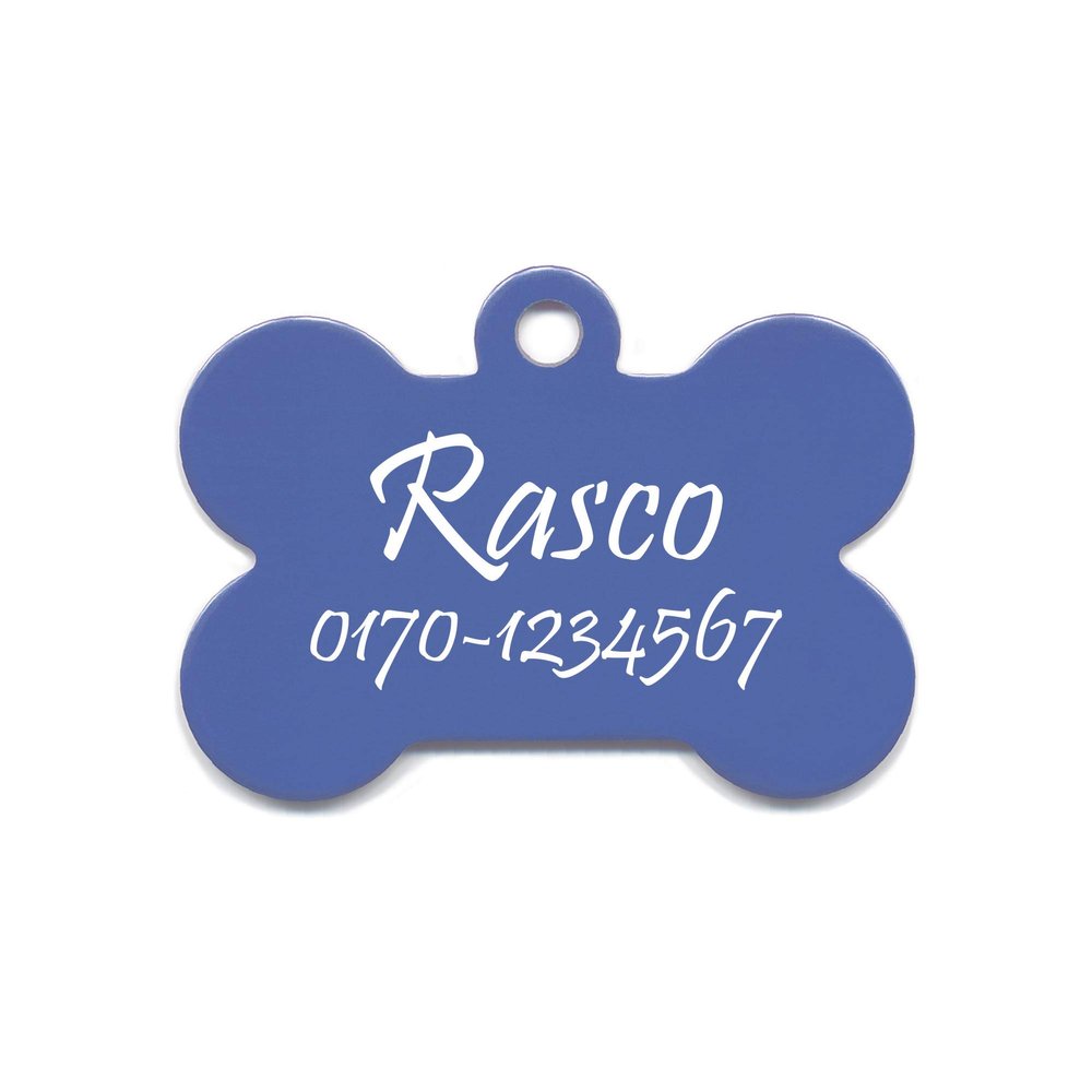 Bone-Shaped Dog Tag with One-Sided Engraving (S, 32 x 19 mm, Light Blue)