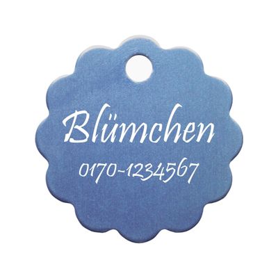 Flower Dog Tag with Engraving on One Side (S 25x25mm, Light Blue)