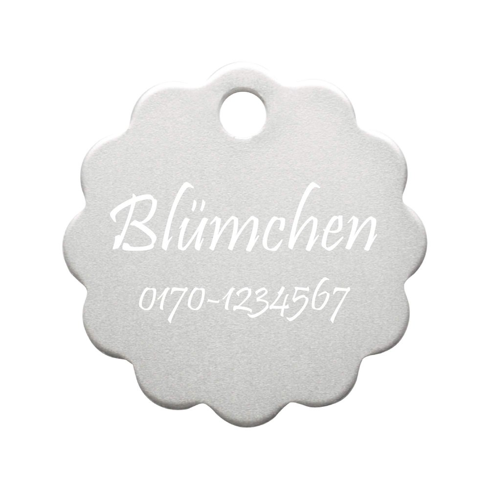 Flower Dog Tag with Engraving on One Side (S 25x25mm, Anthracite)