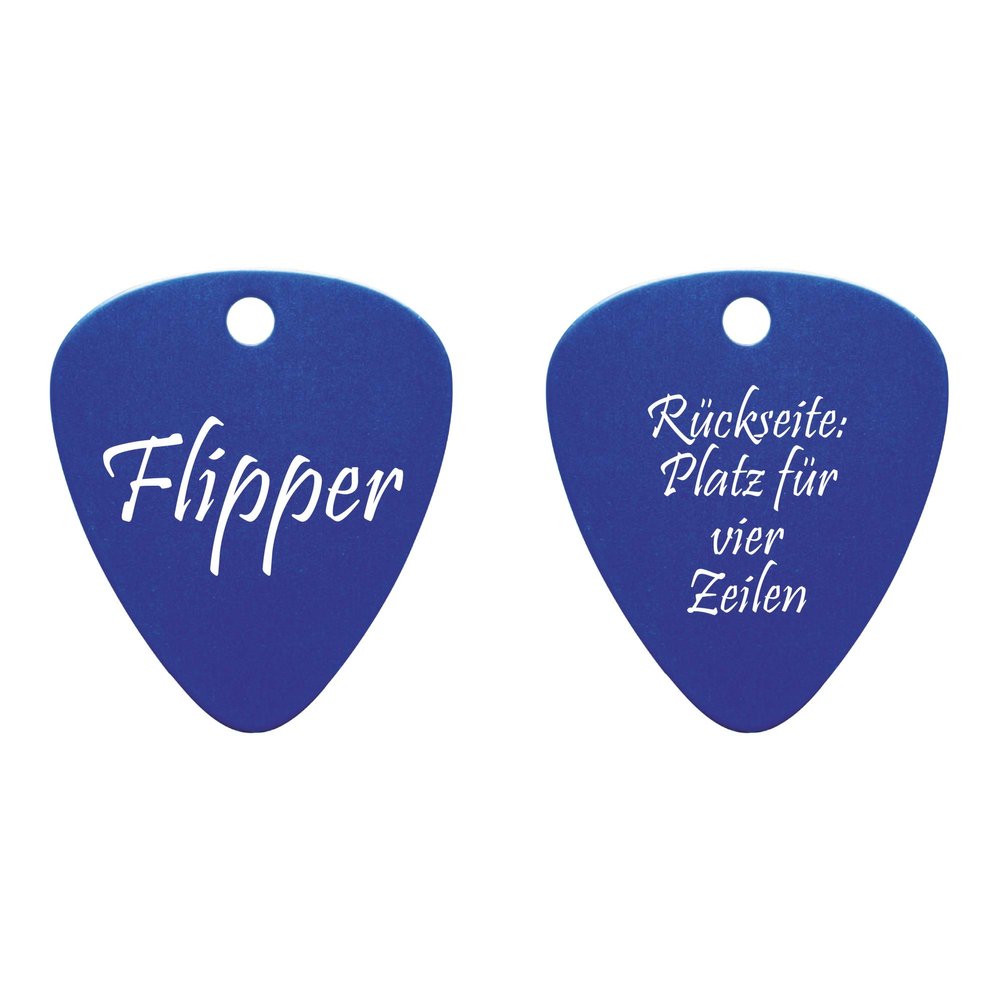 Plectrum-Shaped Dog Tag with Engraving on Both Sides (Dark Blue)