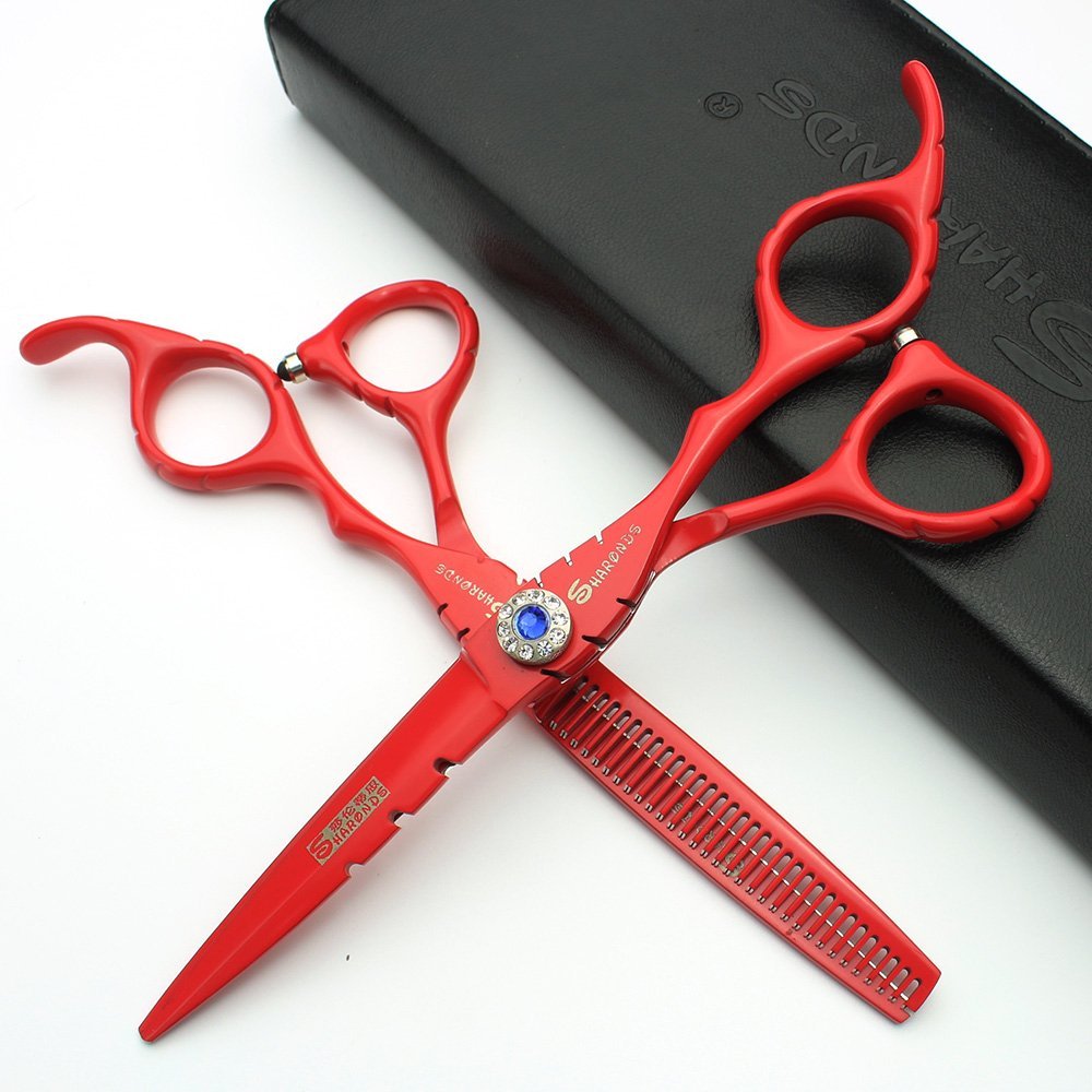Professional 6-Inch Japan 440C Steel Red Hair Cutting Scissors Set