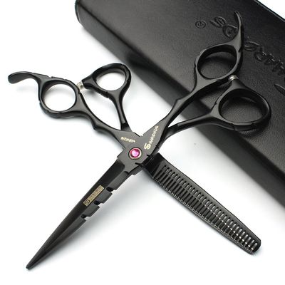 6-Inch Professional Japanese 440C Black Hair Cutting & Thinning Scissor Set