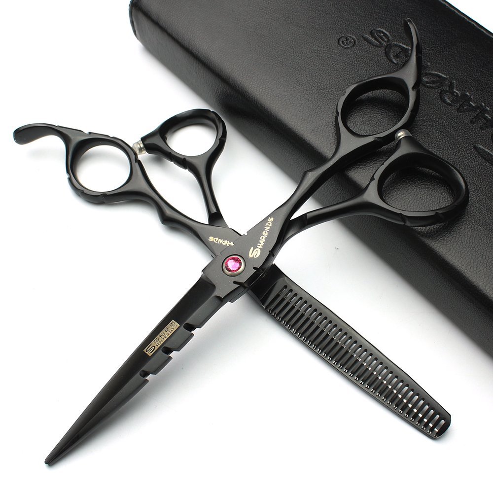 6-Inch Professional Japanese 440C Black Hair Cutting & Thinning Scissor Set