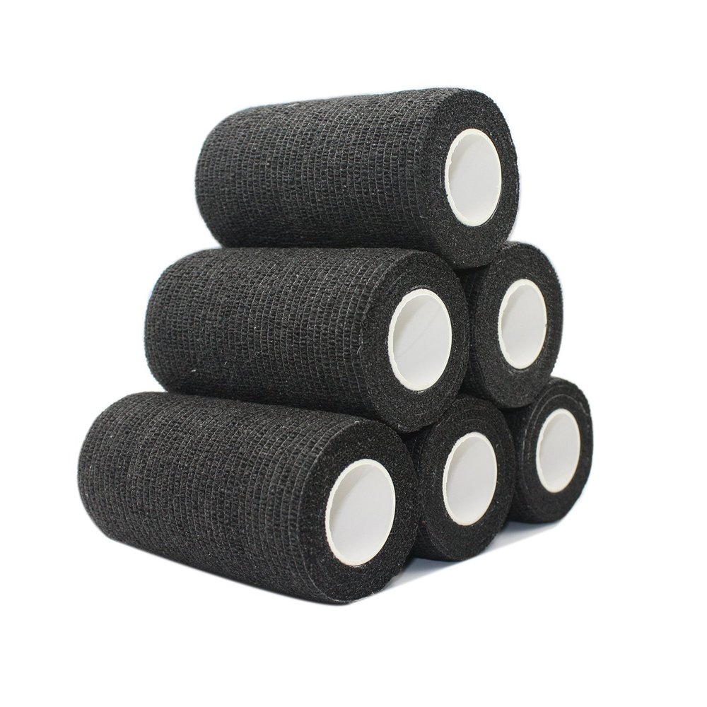 STpro Self-Adhesive Cohesive Bandage Tape, 10 cm x 6 Rolls, Black
