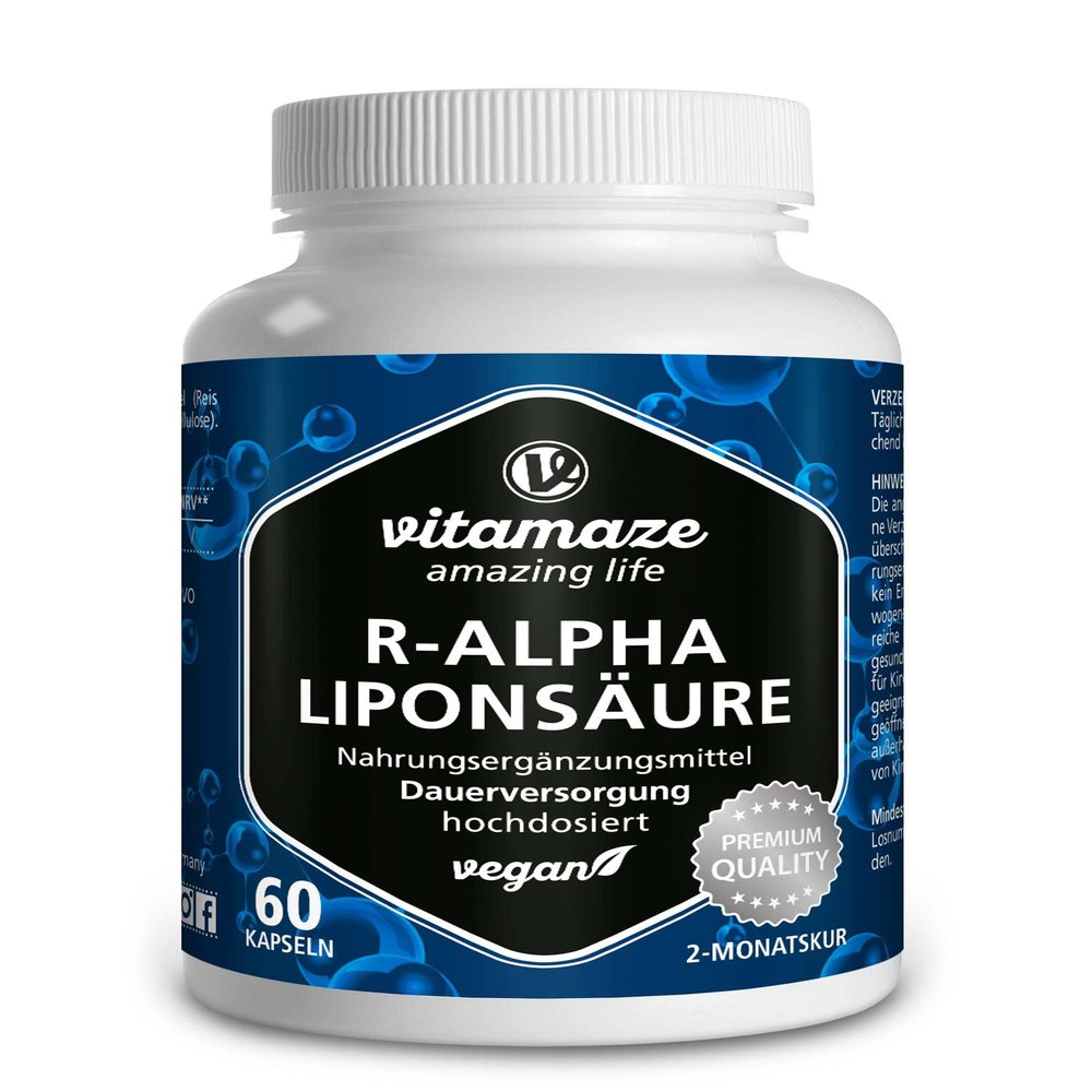 High-Dose R-Alpha-Lipoic Acid, 200 mg per Capsule, Vegan, 2-Month Supply, Natural Thioctic Acid, Made in Germany